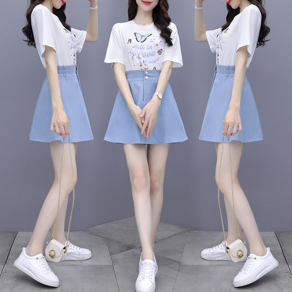 Uue mudeli suvine naiste T-särgi ja seeliku komplekt