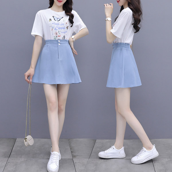 Uue mudeli suvine naiste T-särgi ja seeliku komplekt