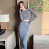 Női rövid blúz hosszú ujjal és hosszú szoknyával - szett