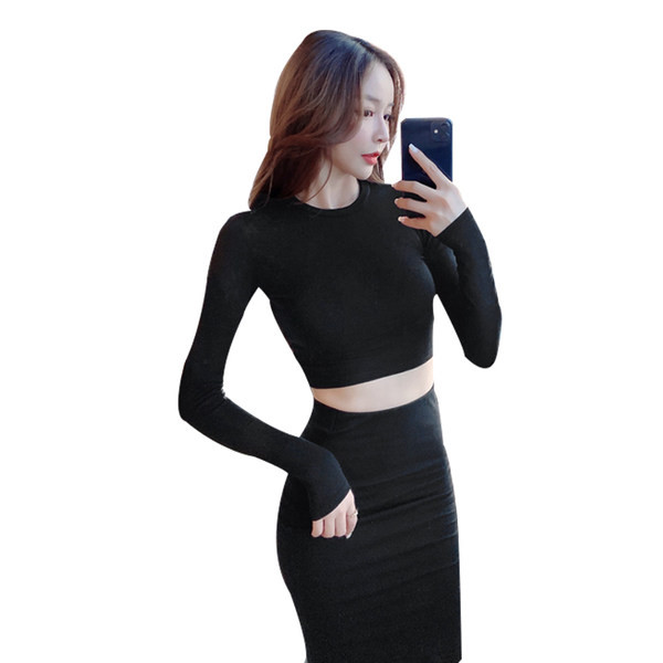 Női rövid blúz hosszú ujjal és hosszú szoknyával - szett