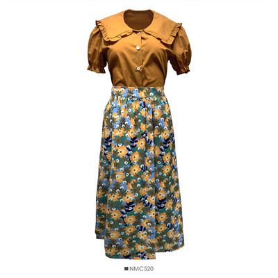 Moodne kaheosaline lillemotiivide ja nööpidega naiste komplekt