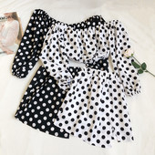 Női szett blúz leesett váll és magas derékú szoknya