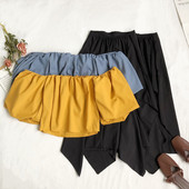 Sieviešu komplekts ar īsu blūzi un gariem svārkiem