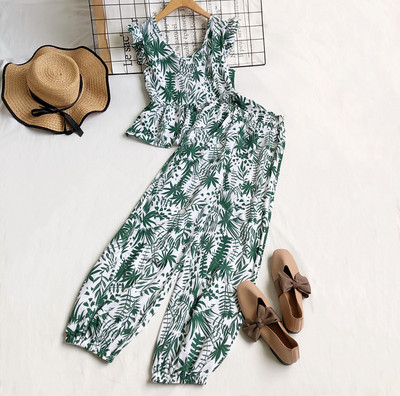 Naiste komplektne pluus V-kaelusega ja kõrge vöökohaga püksid