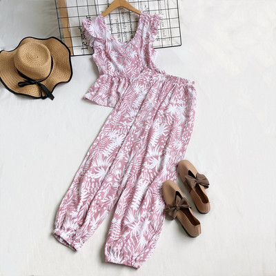 Naiste komplektne pluus V-kaelusega ja kõrge vöökohaga püksid