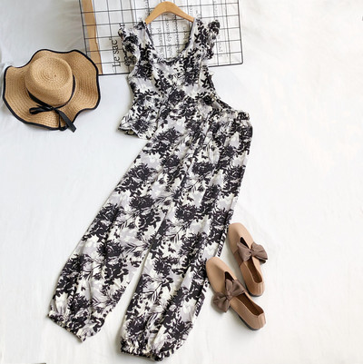 Naiste komplektne pluus V-kaelusega ja kõrge vöökohaga püksid