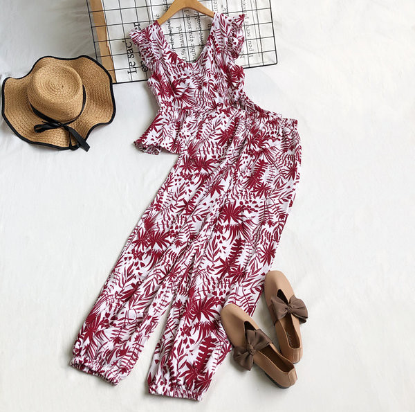 Naiste komplektne pluus V-kaelusega ja kõrge vöökohaga püksid