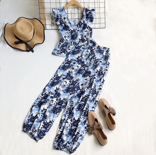 Naiste komplektne pluus V-kaelusega ja kõrge vöökohaga püksid