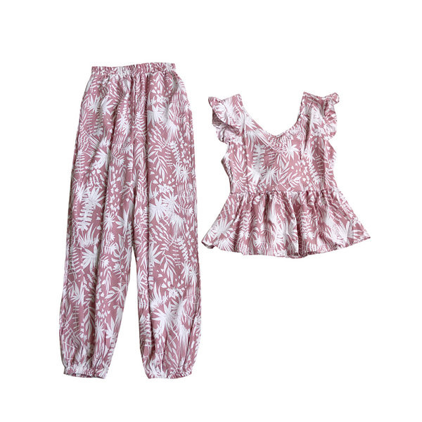 Naiste komplektne pluus V-kaelusega ja kõrge vöökohaga püksid