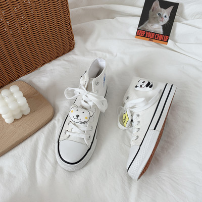 Naiste lõuendist kõrged tossud lameda talla ja 3D elemendiga