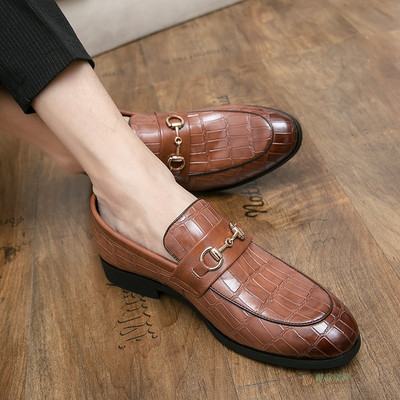 Jauns vīriešu ādas apavu modelis ar metāla sprādzi melnā un brūnā krāsā