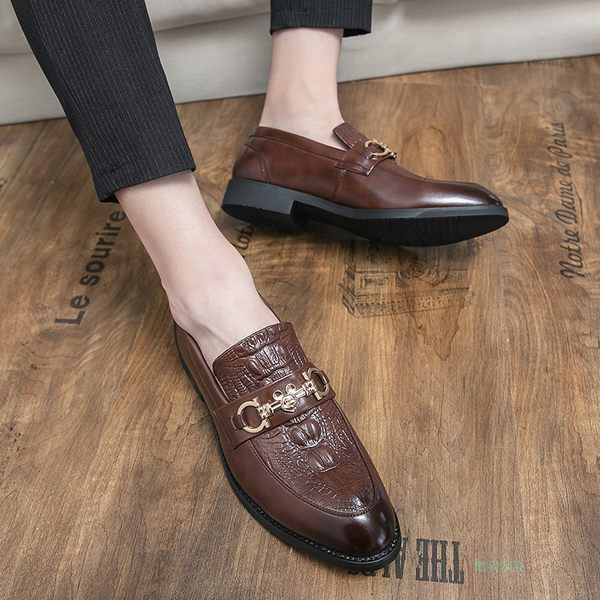 Férfi formális cipő fém csattal - fekete és barna