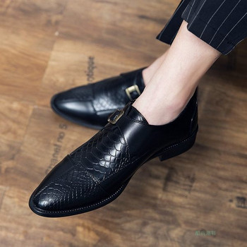 Официални мъжки обувки с катарама в черен и кафяв цвят