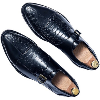 Официални мъжки обувки с катарама в черен и кафяв цвят