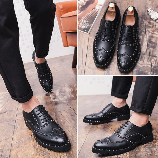 Meeste pidulikud kingad ökonahast, metallist neetide ja paeltega