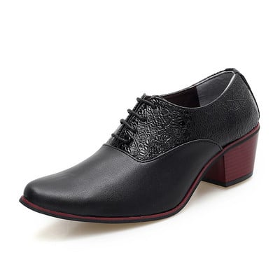 Férfi hivatalos cipő 6 cm-es sarokkal, öko bőrből és fűzővel