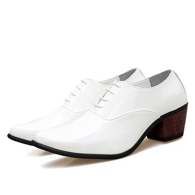 Férfi hivatalos cipő 6 cm-es sarokkal, öko bőrből és fűzővel