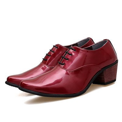 Férfi hivatalos cipő 6 cm-es sarokkal, öko bőrből és fűzővel