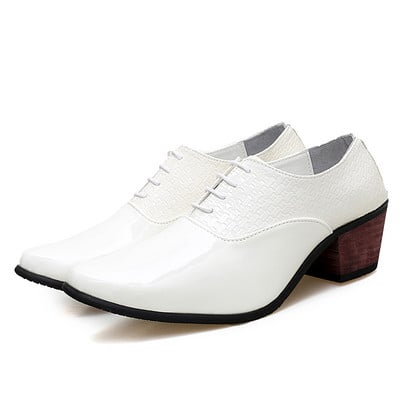 Férfi hivatalos cipő 6 cm-es sarokkal, öko bőrből és fűzővel