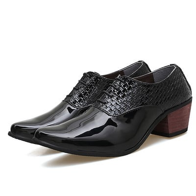 Férfi hivatalos cipő 6 cm-es sarokkal, öko bőrből és fűzővel