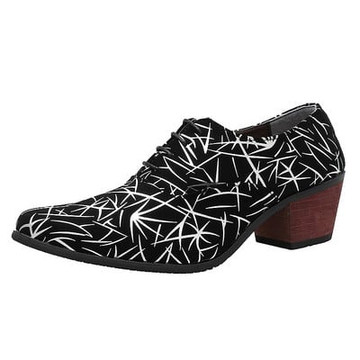 Férfi hivatalos cipő 6 cm-es sarokkal, öko bőrből és fűzővel