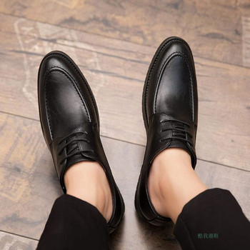 Нов модел заострени мъжки обувки с връзки -изкуствена кожа