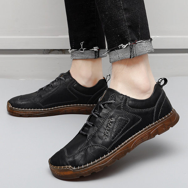 Paelte ja lameda tallaga ökonahast meeste kingad