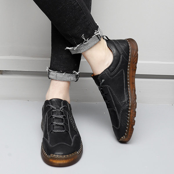 Paelte ja lameda tallaga ökonahast meeste kingad