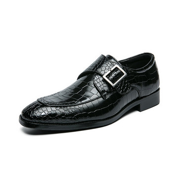 Официални мъжки обувки с катарама от изкуствена кожа в черен и кафяв цвят