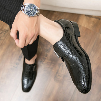 Официални мъжки обувки с катарама от изкуствена кожа в черен и кафяв цвят