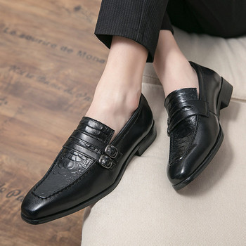 Нов модел мъжки обувки от еко кожа с катарама -ретро стил