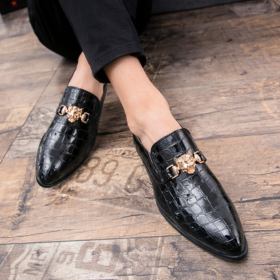 Men`s elegant shoes made of imitation crocodile skin