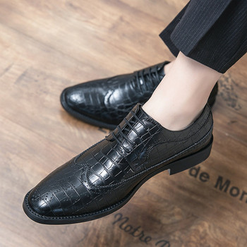 Модерни мъжки заострени обувки от еко кожа в кафяв и черен цвят