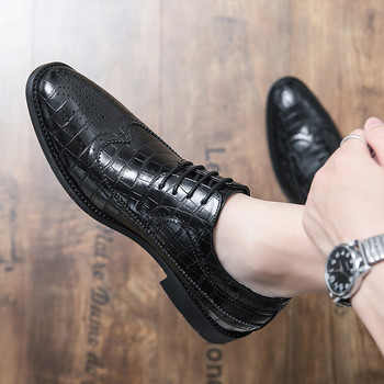 Модерни мъжки заострени обувки от еко кожа в кафяв и черен цвят