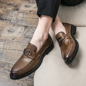 Jauns vīriešu ādas apavu modelis ar metāla sprādzi - divu krāsu