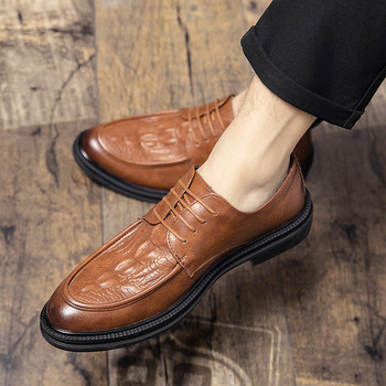 Нов модел мъжки заострени обувки от изкуствена кожа -с връзки
