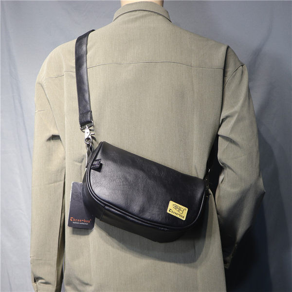 Jauna modeļa vīriešu ādas soma melnā krāsā pār plecu