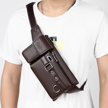 Мъжка чанта за през рамо с ципове и надпис 
