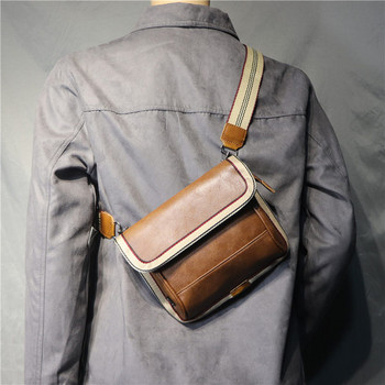 Нов модел мъжка чанта от изкуствена кожа за рамо в черен и кафяв цвят