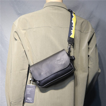 Модерна мъжка кожена чанта в черен цвят за рамо