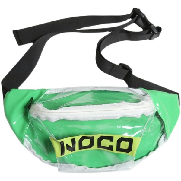 Caurspīdīga vīriešu soma ar rāvējslēdzēju un uzrakstu