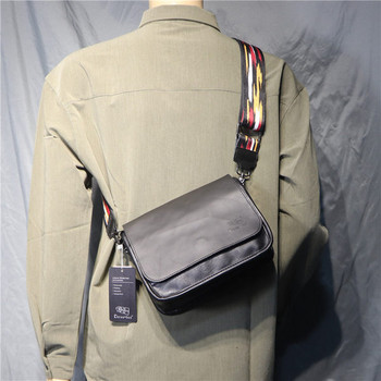 Нов модел мъжка чанта за рамо от еко кожа - черен цвят