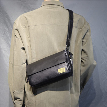 Ежедневна мъжка кожена чанта в черен цвят с дръжка за рамо