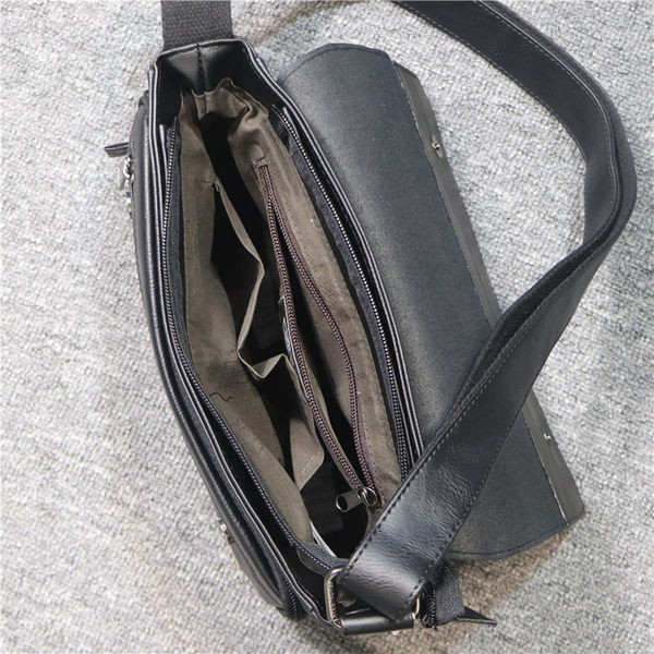 Ikdienas vīriešu ādas soma melnā krāsā ar plecu rokturi