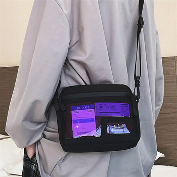 Мъжка чанта от текстил с регулируема дръжка и прозрачен джоб