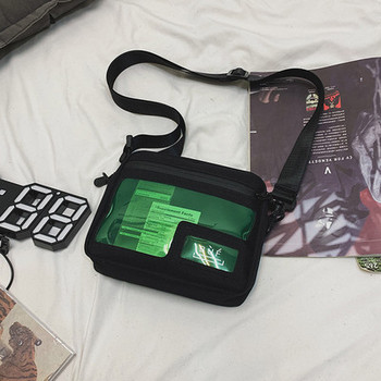 Мъжка чанта от текстил с регулируема дръжка и прозрачен джоб