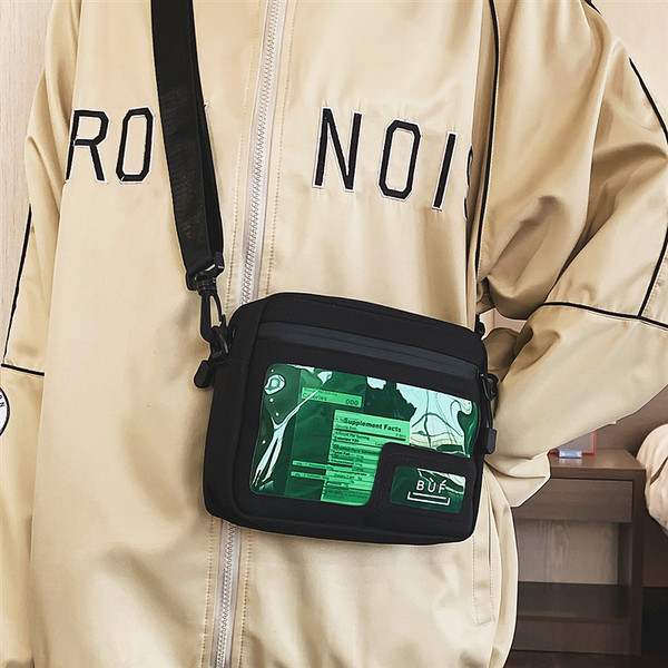 Vīriešu tekstila soma ar regulējamu rokturi un caurspīdīgu kabatu