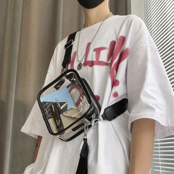 Ανδρική διάφανη τσάντα με μακριά λαβή και φερμουάρ