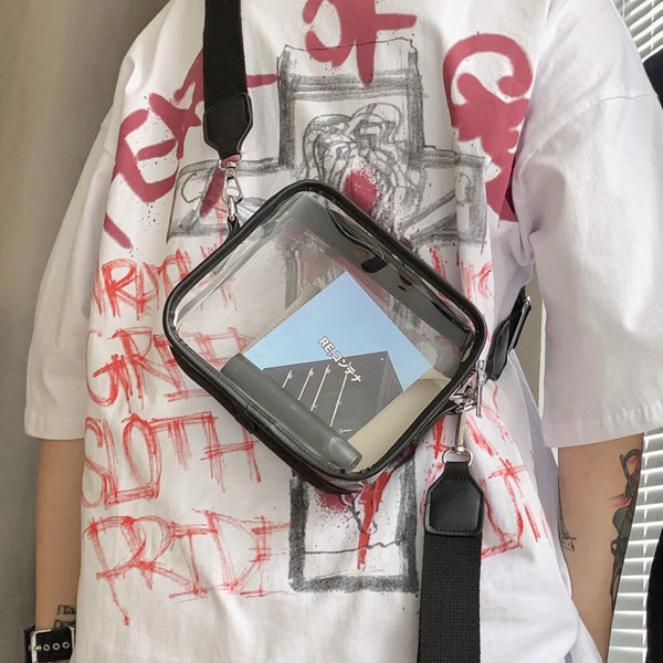 Vīriešu caurspīdīga soma ar garu rokturi un rāvējslēdzēju