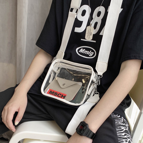 Vīriešu caurspīdīga soma ar garu rokturi un rāvējslēdzēju